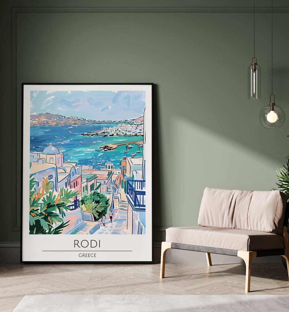 rodi-greece travel posters Artwork III placed on a Wall