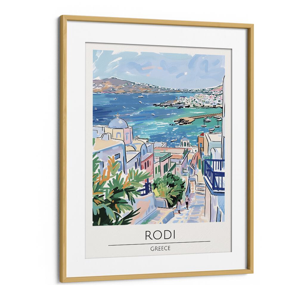 rodi-greece travel posters in Oak Wood Frame With Mount
