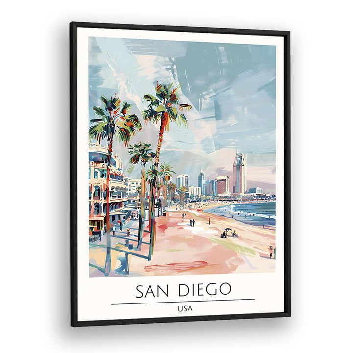 san diego-usa travel posters in Black Plain Frame