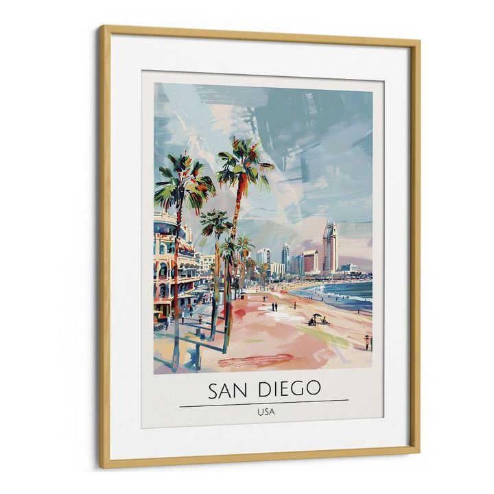 san diego-usa travel posters in Oak Wood Frame With Mount