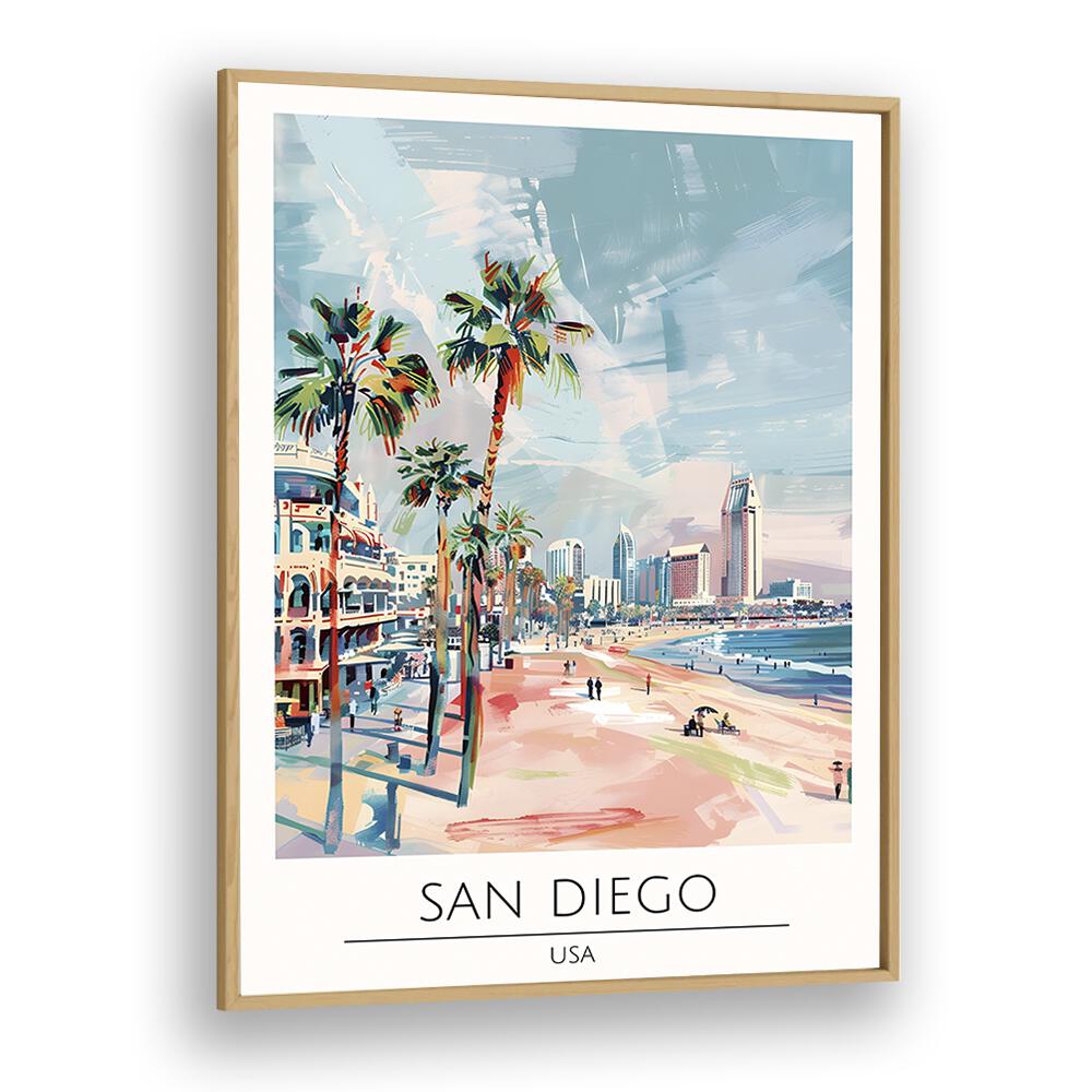 san diego-usa travel posters in Oak Wood Plain FrameAsianmonk