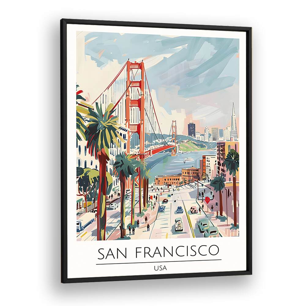 san francisco-usa travel posters in Black Plain Frame
