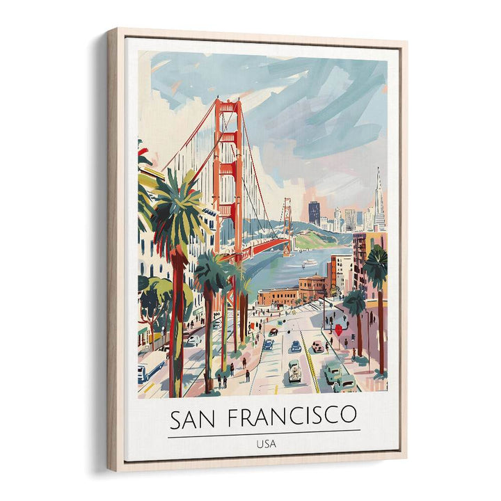 san francisco-usa travel posters in Oak Wood Floater Frame