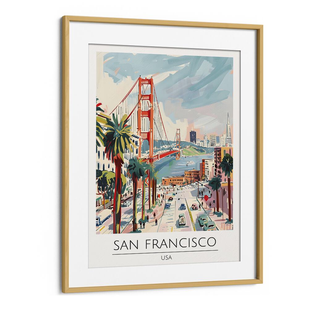 san francisco-usa travel posters in Oak Wood Frame With Mount
