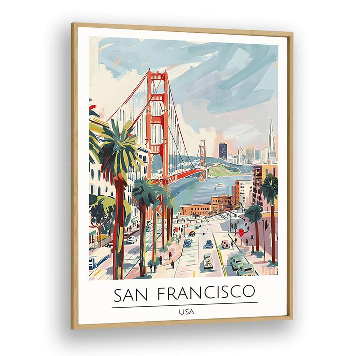 san francisco-usa travel posters in Oak Wood Plain Frame