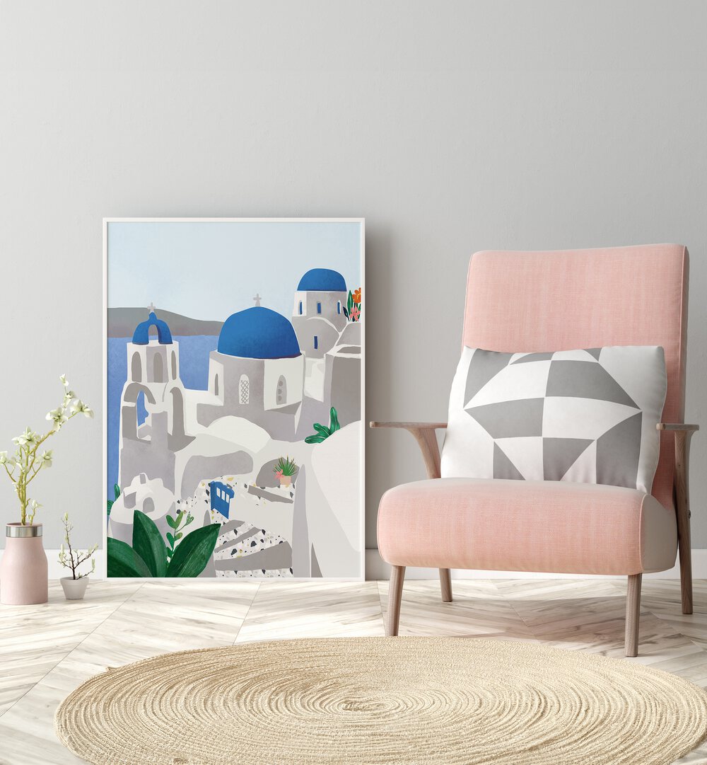 Stunning Santorini Island travel posters by Petra Lidze, perfect for enhancing your living space's charm.