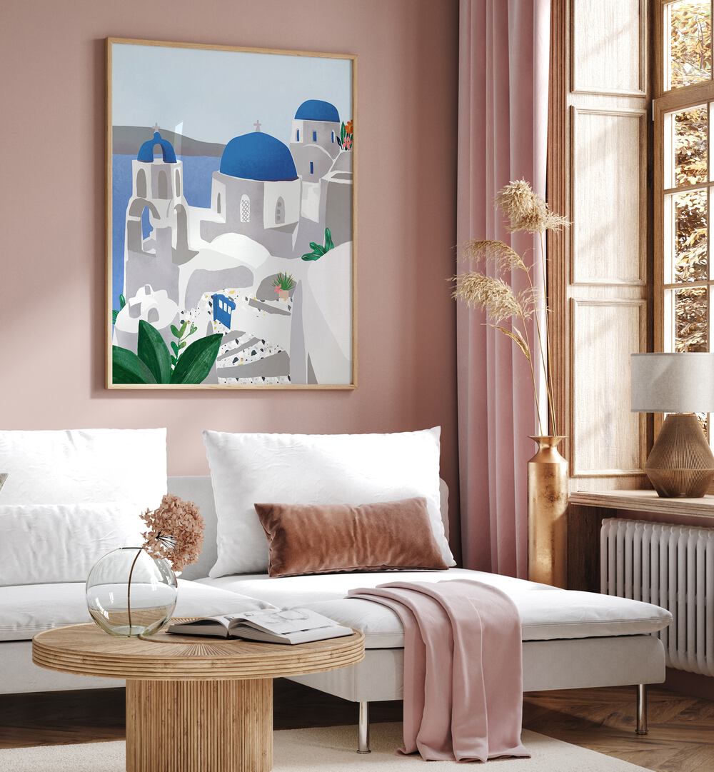 Explore the charm of Santorini Island with stunning travel posters by Petra Lidze, perfect for your decor.