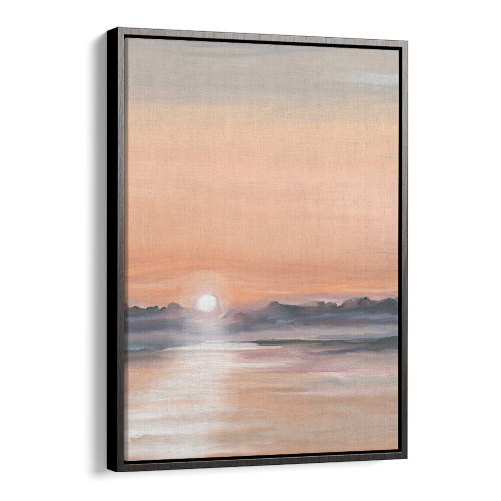 Stunning SATIN SKIES, LANDSCAPE PAINTINGS in a sleek black floater frame, perfect for elevating your decor.