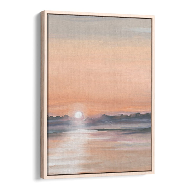 Satin Skies Landscape Paintings showcase a serene sunset in an elegant oak wood frame, perfect for any decor.