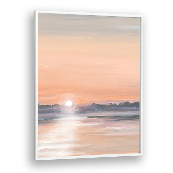 Elegant Satin Skies landscape paintings in a white frame, showcasing serene nature and tranquil colors for your decor.