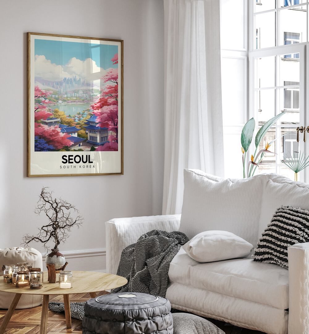seoul serenity travel posters Artwork II placed on a Wall