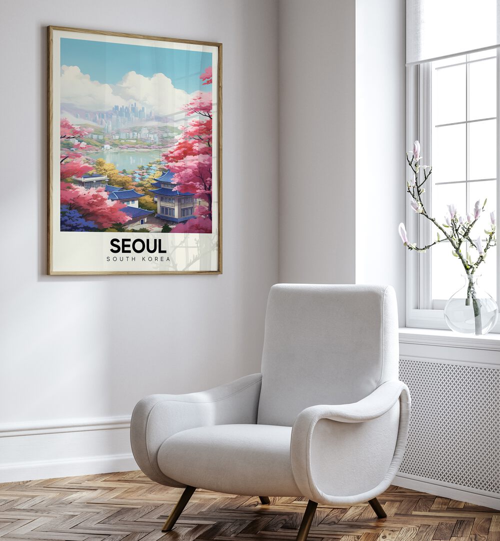 seoul serenity travel posters Artwork III placed on a Wall