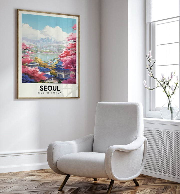 seoul serenity travel posters Artwork III placed on a Wall
