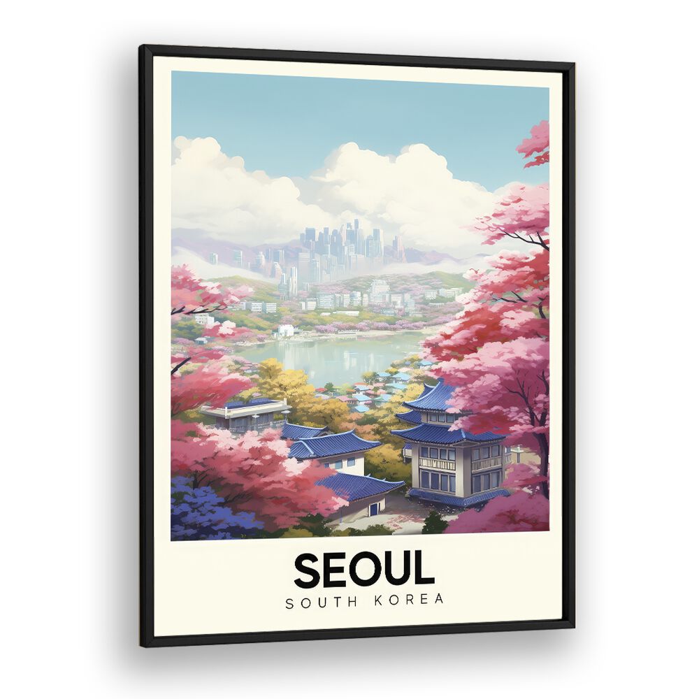 seoul serenity travel posters in Black Plain Frame