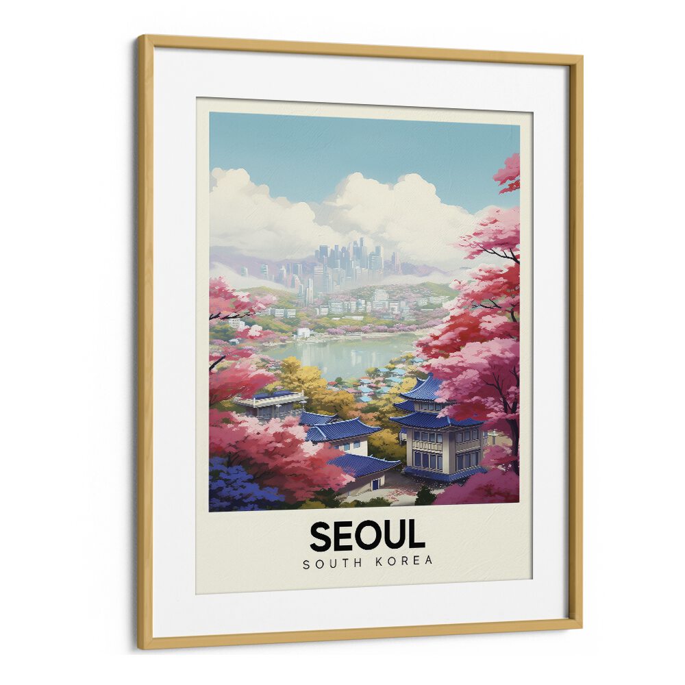 seoul serenity travel posters in Oak Wood Frame With Mount