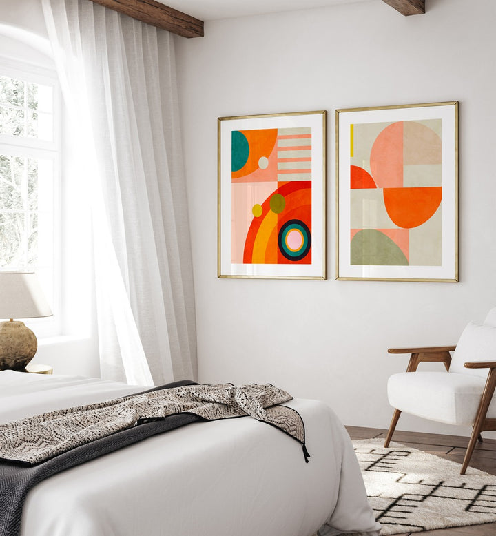 Vibrant geometric art from SHAPES OF ABSTRACT, SET OF 2 PAINTINGS, enhancing any modern living space.