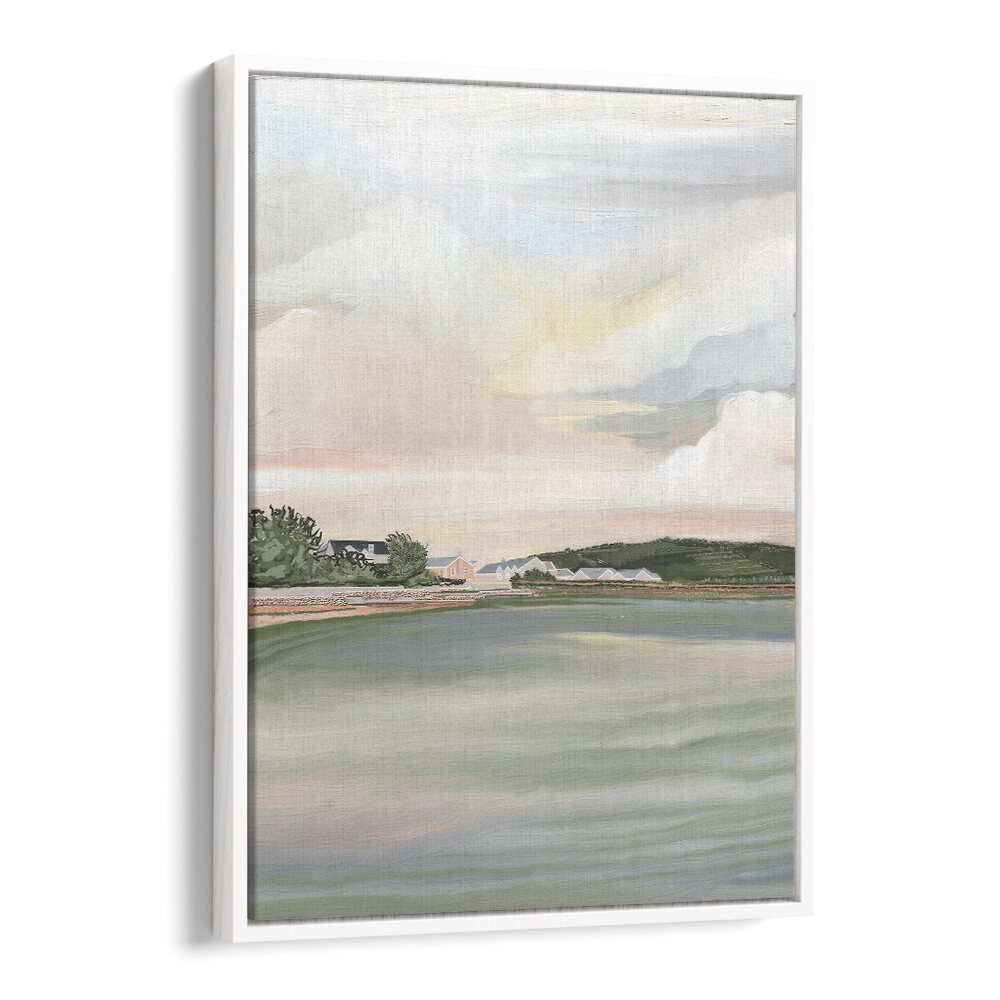 Captivating "She is Rising" landscape paintings in a white floater frame, perfect for transforming your space.