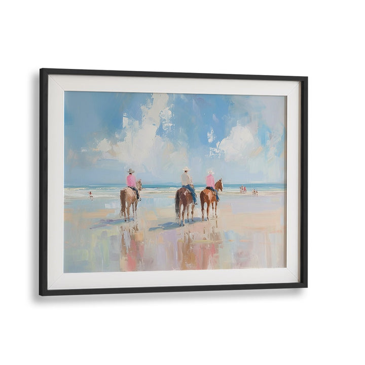 Vibrant scene of Shoreline Stroll II, showcasing horses on the beach, perfect for energizing your space.