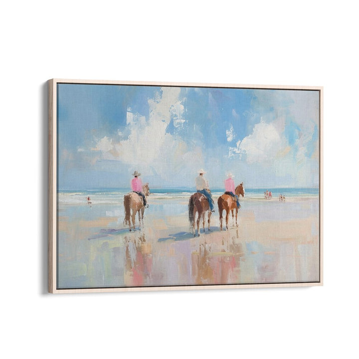 SHORELINE STROLL II, VIBRANT art print featuring coastal riders, perfect for energizing your space with color.