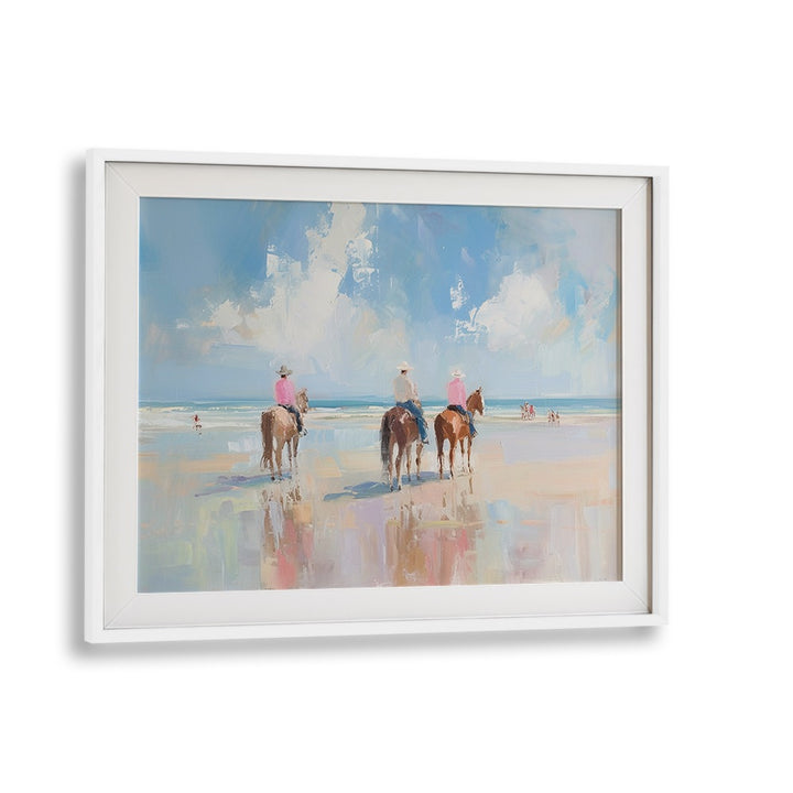 Captivating SHORELINE STROLL II, VIBRANT art print showcasing riders on beach, perfect for energizing your space.