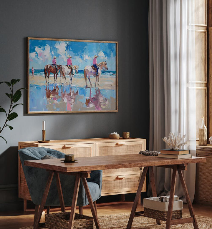 Vibrant coastal scene featuring "SHORELINE STROLL III," perfect for elevating your space with electric art prints.