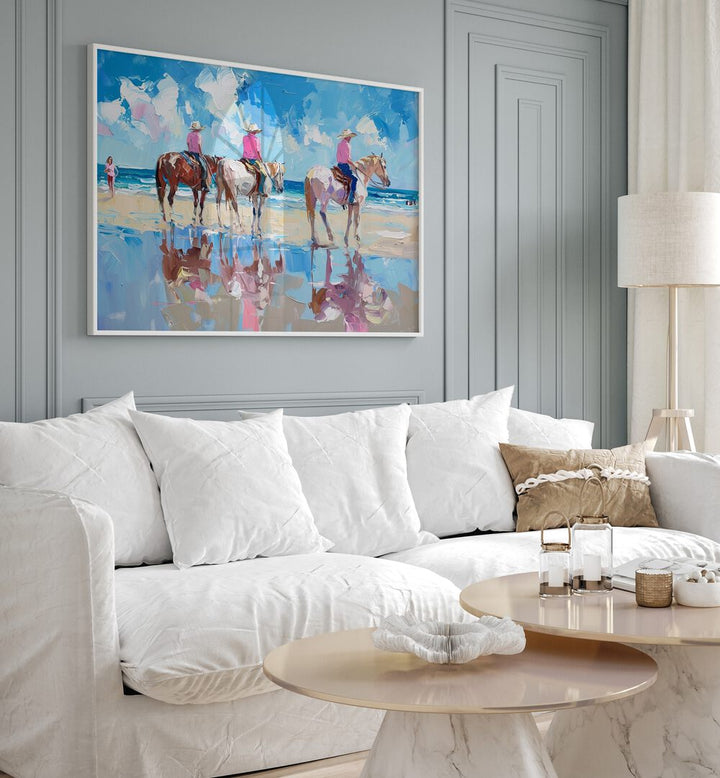 Transform your space with SHORELINE STROLL III, VIBRANT electric art print capturing coastal beauty and lively colors.