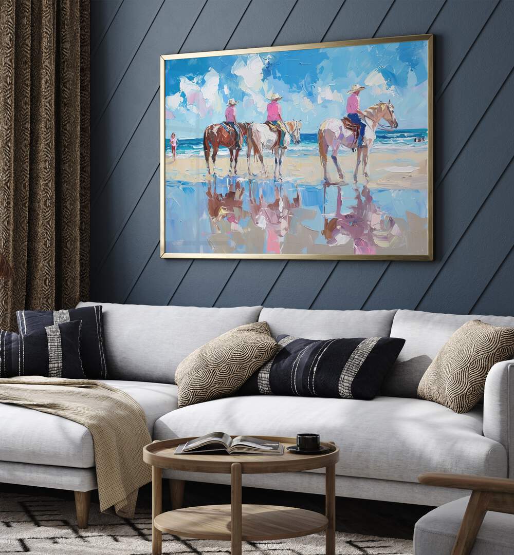 Vibrant coastal art print, SHORELINE STROLL III, adds a lively touch to any space, enhancing your decor beautifully.