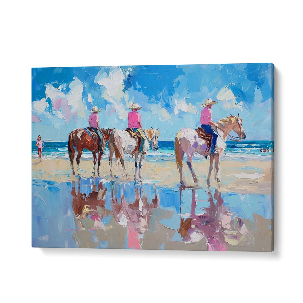 Vibrant coastal scene featuring "SHORELINE STROLL III, VIBRANT" art print, perfect for brightening any space.