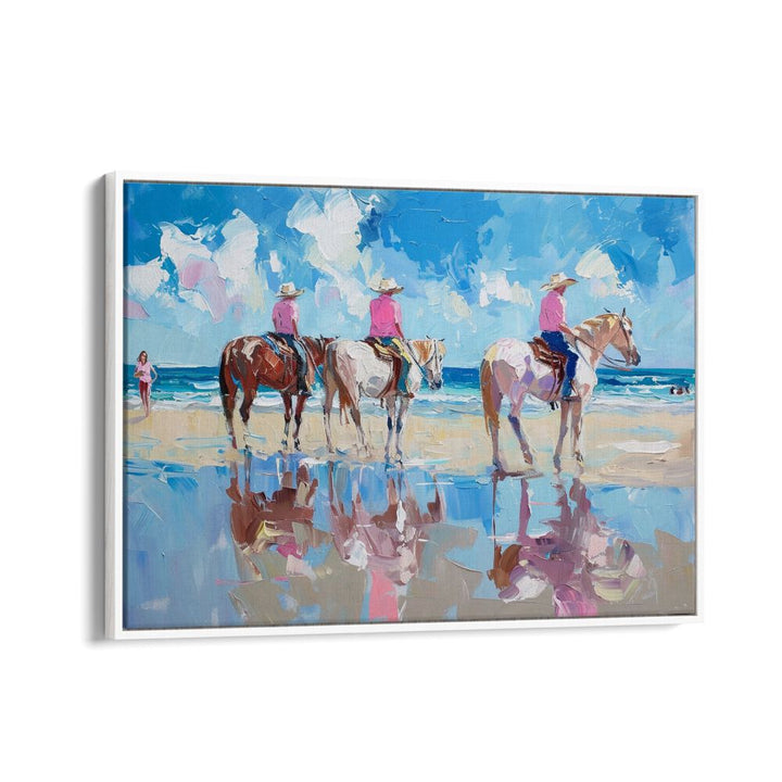 Capture the vibrant coastal scene with SHORELINE STROLL III, VIBRANT electric art print for your home decor.
