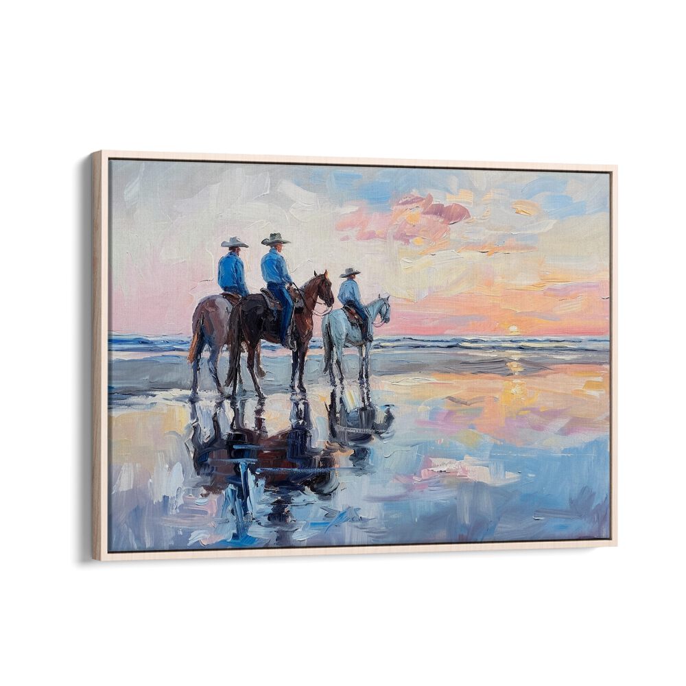 SHORELINE STROLL IV, VIBRANT art print showcases coastal elegance with a mesmerizing sunset and dynamic reflections.