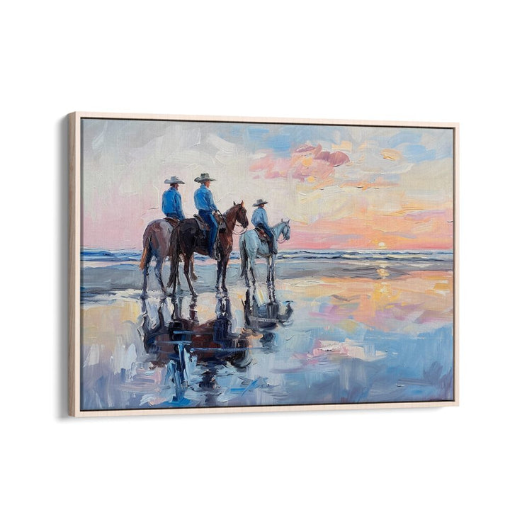 SHORELINE STROLL IV, VIBRANT art print showcases coastal elegance with a mesmerizing sunset and dynamic reflections.