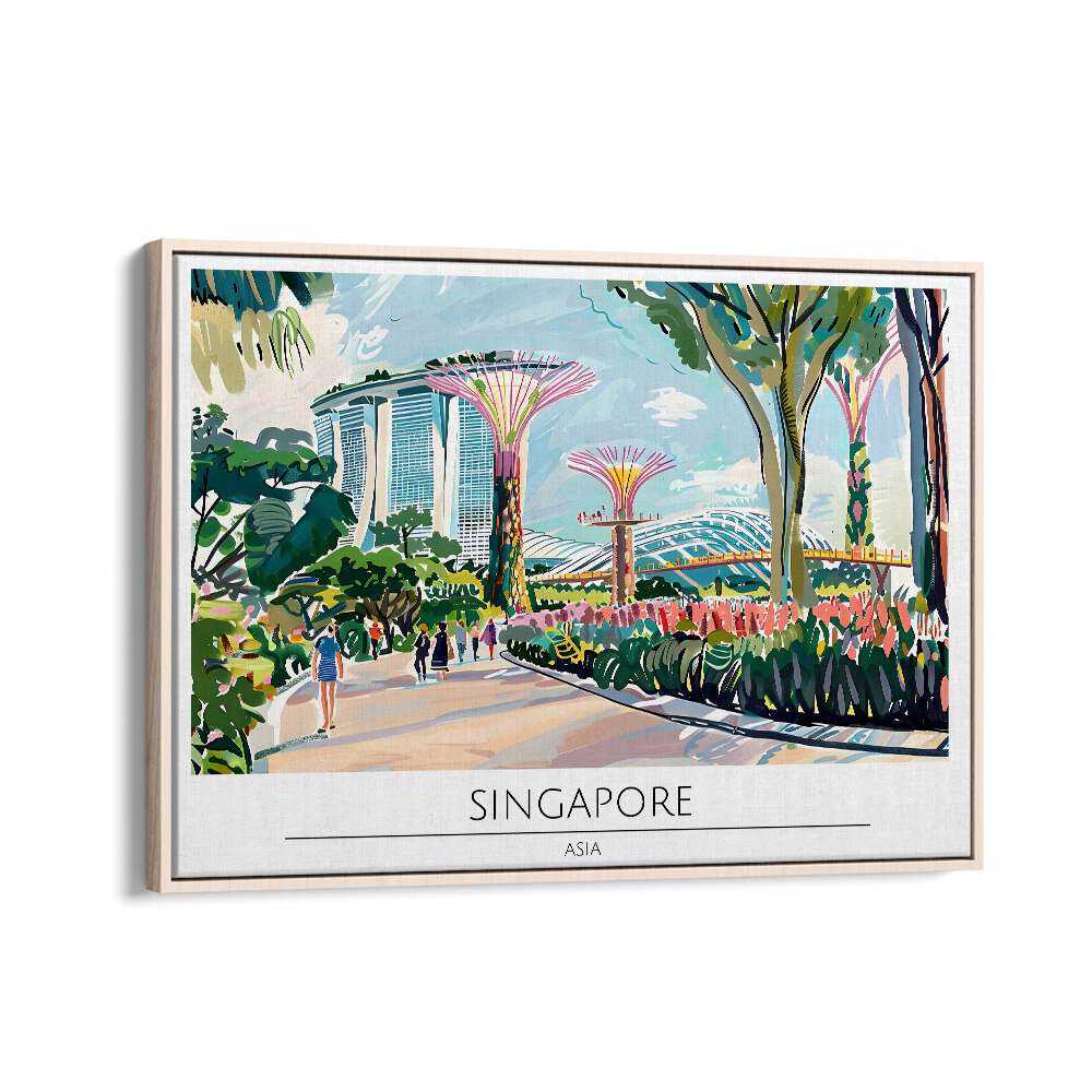 singapore city II travel posters in Oak Wood Floater Frame