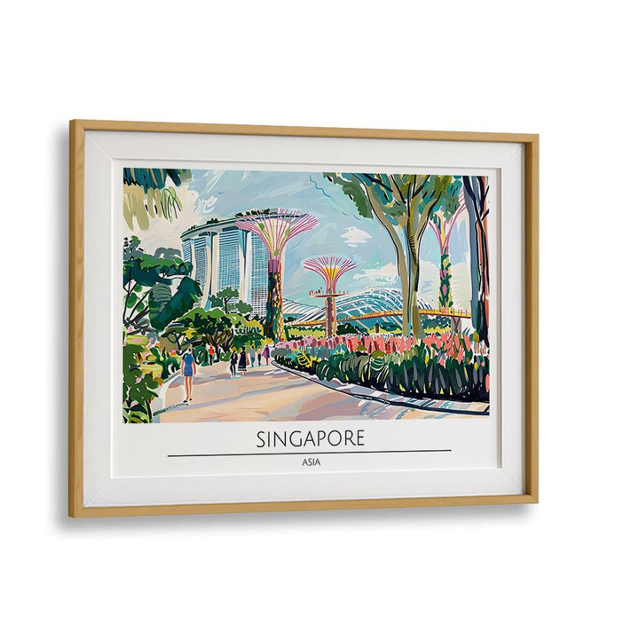 singapore city II travel posters in Oak Wood Frame With Mount