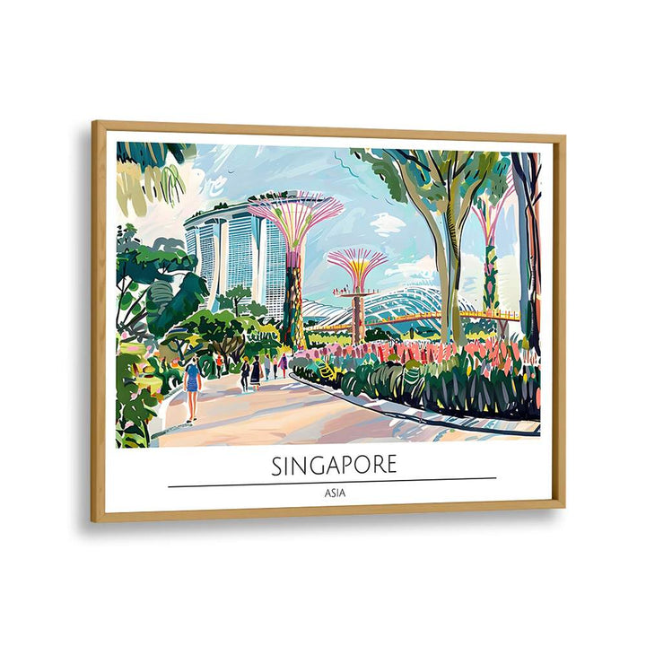 singapore city II travel posters in Oak Wood Plain Frame