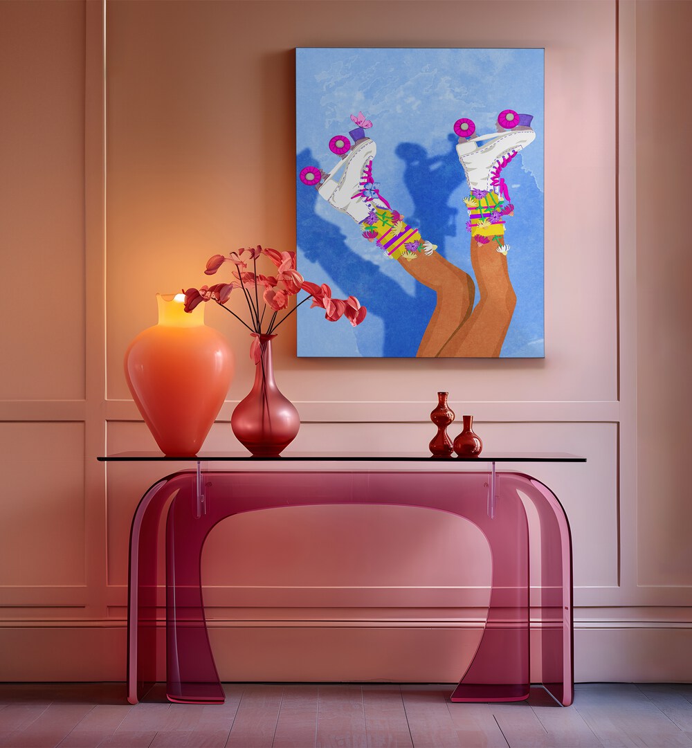 Vibrant "SKATE LIKE A GIRL, FASHION POSTERS" artwork by Raissa Oltmanns, perfect for empowering home decor.