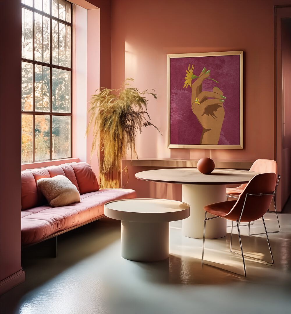 Stylish interior featuring SMOKING FLOWER, FASHION POSTERS by Raissa Oltmanns, enhancing modern decor elegance.