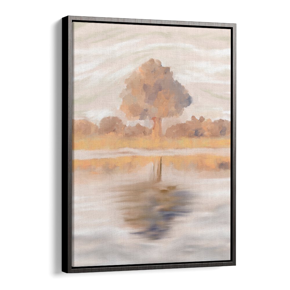 SOVEREIGN REFLECTIONS, LANDSCAPE PAINTINGS feature the serene beauty of the Jackalberry Tree in a stylish black frame.