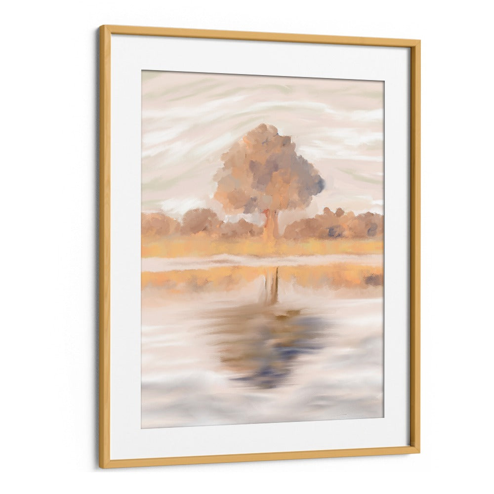 SOVEREIGN REFLECTIONS, LANDSCAPE PAINTINGS showcasing the serene beauty of the Jackalberry Tree in an elegant oak frame.