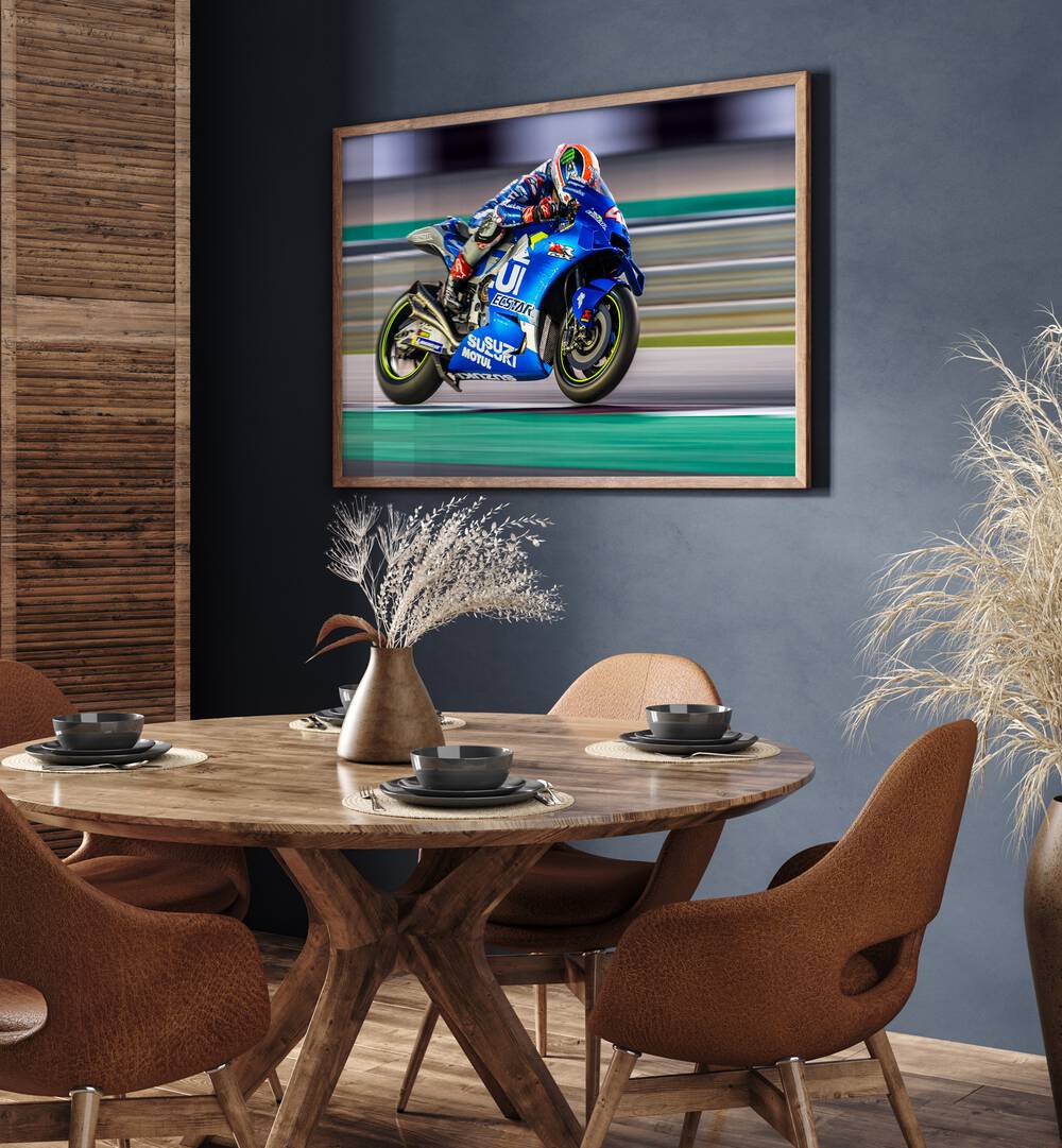 speed bike poster Artwork  placed on a Wall near dinning area