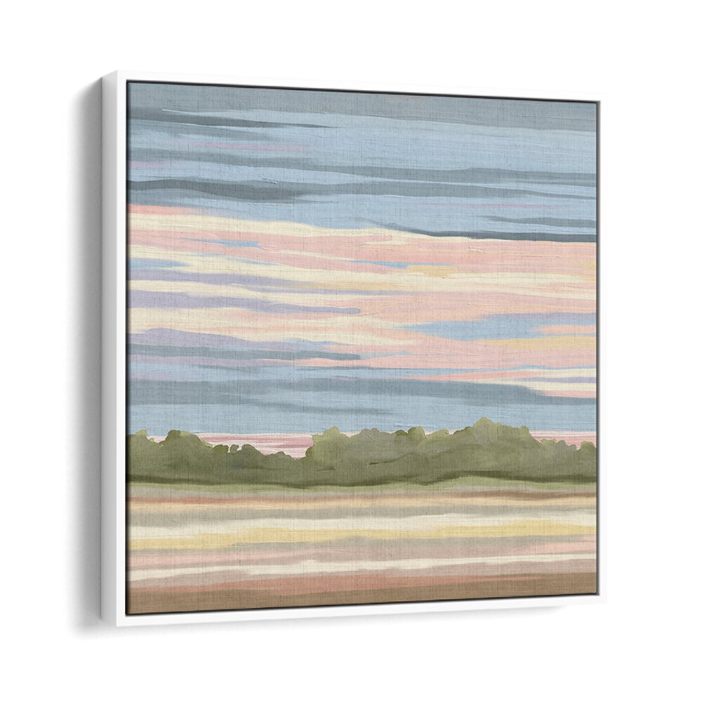 STREAKING II, LANDSCAPE PAINTINGS showcase serene colors and nature’s beauty in a stylish white floater frame.