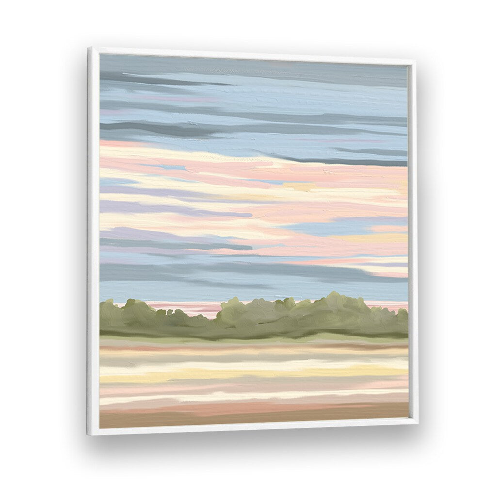 STREAKING II, LANDSCAPE PAINTINGS in a white frame, showcasing vibrant colors of nature's beauty for your serene space.