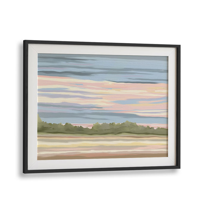 Elegant STREAKING, LANDSCAPE PAINTINGS in a black frame, enhancing your space with nature's serene beauty.