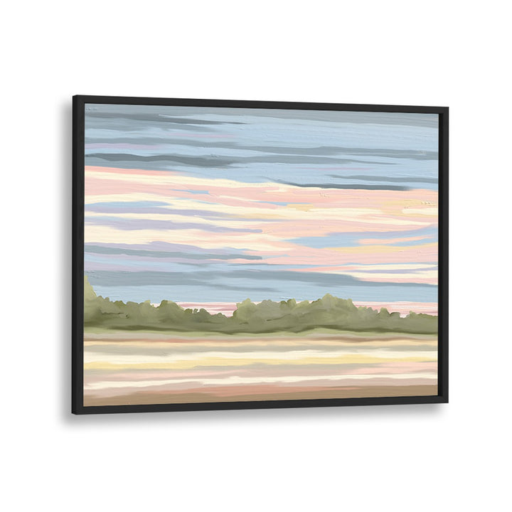 Stunning STREAKING, LANDSCAPE PAINTINGS in a sleek black frame, perfect for enhancing any decor.