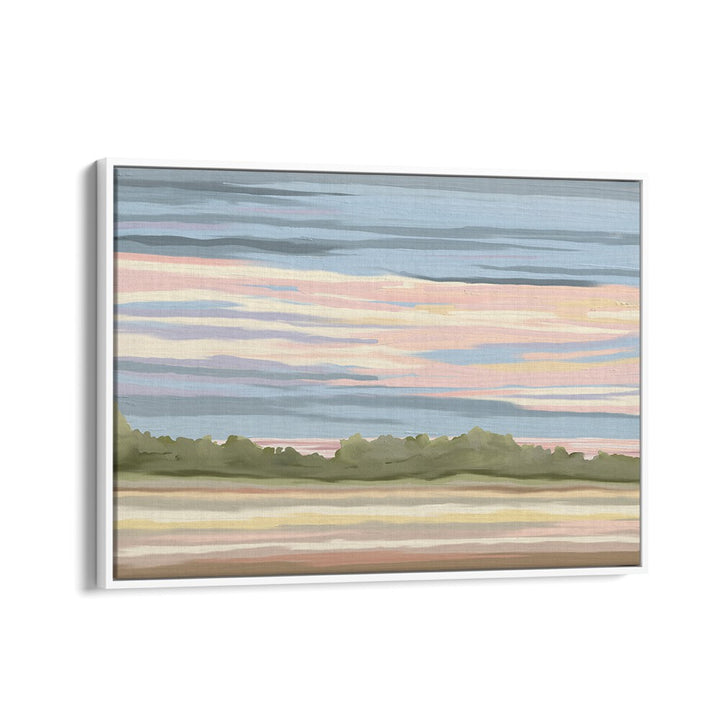 STREAKING, LANDSCAPE PAINTINGS in a white floater frame, showcasing serene colors that elevate your decor.