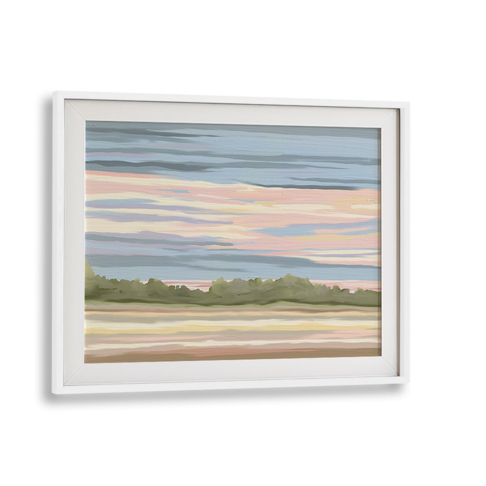 Elegant STREAKING, LANDSCAPE PAINTINGS in a white frame, perfect for enhancing home or office decor with natural beauty.