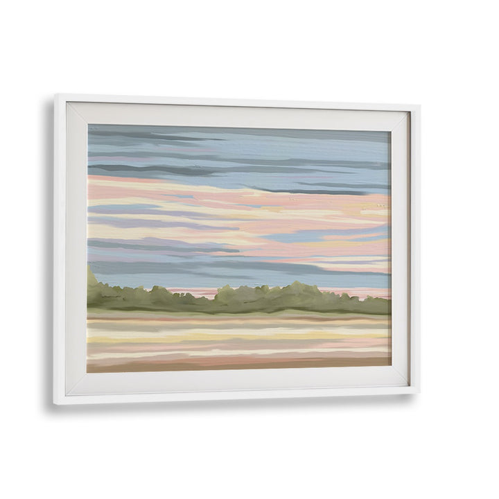 Elegant STREAKING, LANDSCAPE PAINTINGS in a white frame, perfect for enhancing home or office decor with natural beauty.