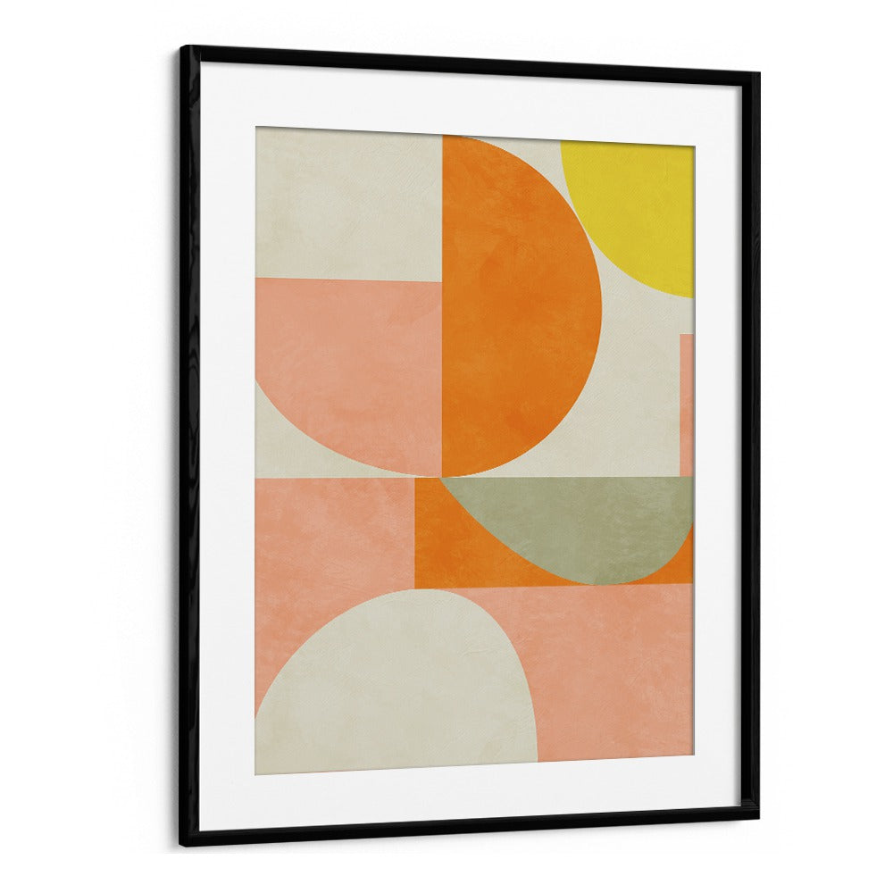 Colorful geometric shapes in a black frame showcase SUMMER CIRCLE III, ABSTRACT PAINTINGS by Ana Rut Bre.