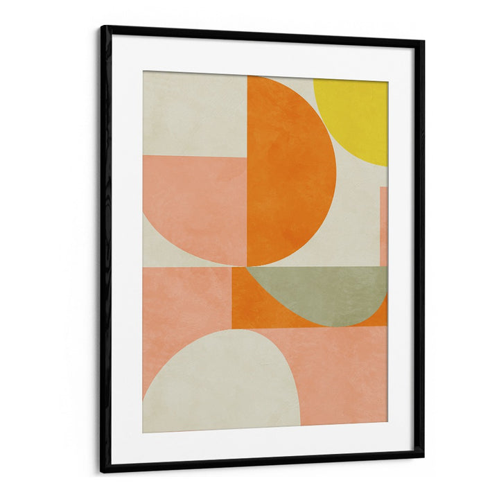 Colorful geometric shapes in a black frame showcase SUMMER CIRCLE III, ABSTRACT PAINTINGS by Ana Rut Bre.
