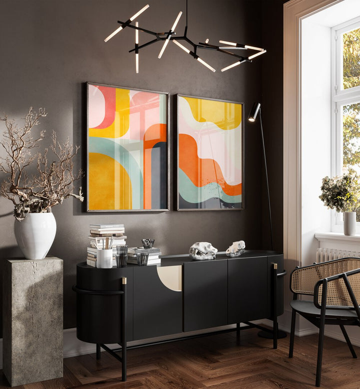 Brighten your living space with SUMMER CIRCLES, SET OF 2 PAINTINGS, featuring vibrant abstract designs.