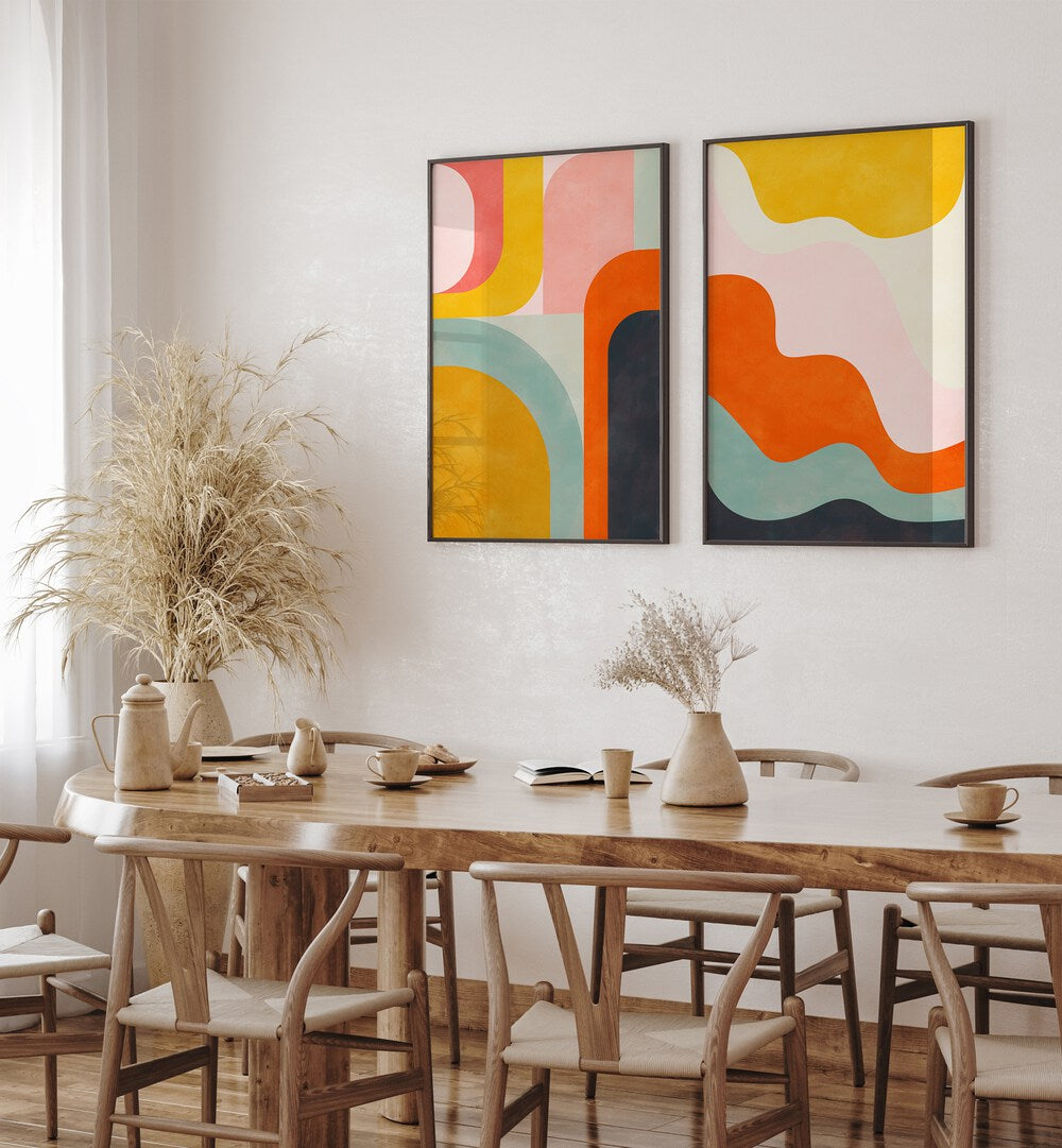 Add vibrant energy to your space with SUMMER CIRCLES, SET OF 2 PAINTINGS featuring bold, abstract designs.